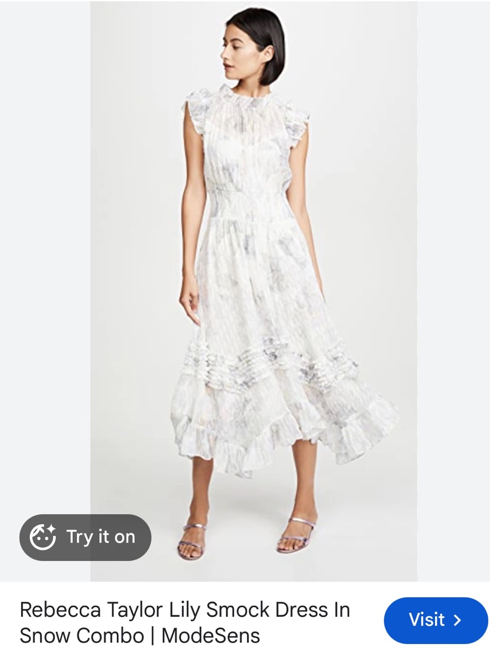Rebecca Taylor Lily Smock Dress Snow Combo Floral Silk Ruffle - M